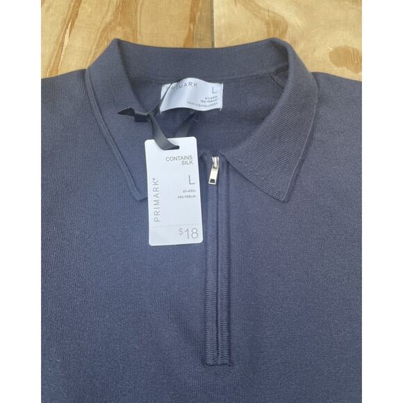 Primark Short Sleeve Polo Men's Short Sleeve 1/4 Zippper Navy Blue Sz. Large L - Picture 2 of 5